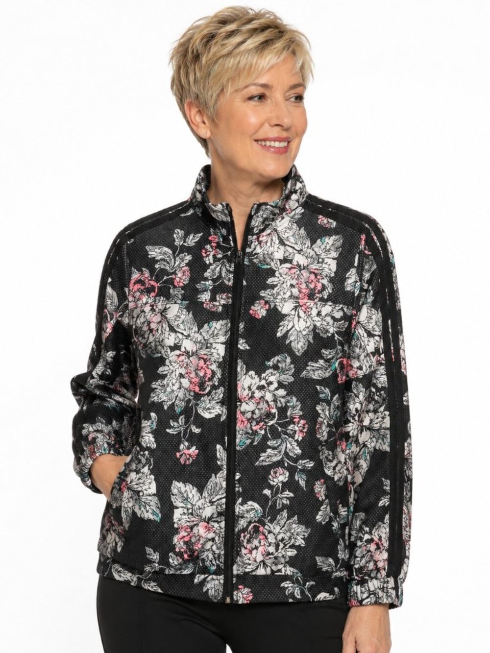 Charmed Hearts Black Floral Zip Front Jacket